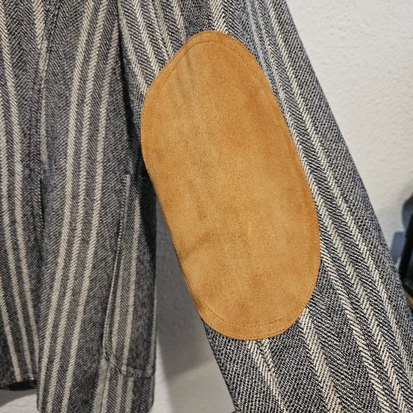 Smythe Tweed Single Button Wool Linen Blend Blazer Suede Elbow Patches Size 8 - Picture 5 of 13